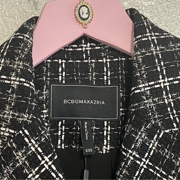 NWT BCBGMaxAzria Tweed Blazer Dress With Feather Sleeves - Picture 6 of 14